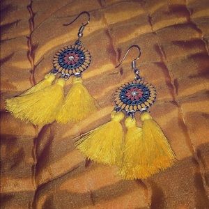 Boho yellow tassel earrings 🌟